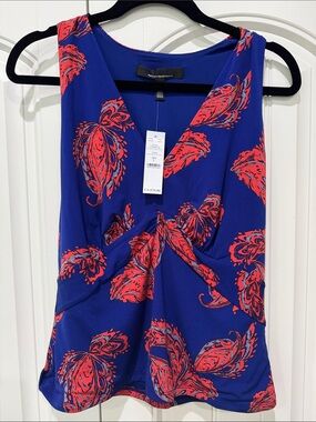 White House Black Market Royal Blue & Red Knot-Front Paisley Camisole,